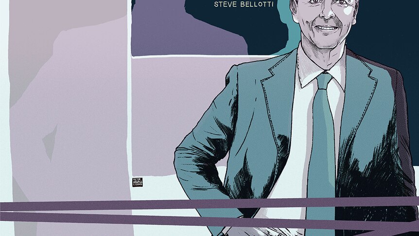 An illustration of Steve Bellotti, a trader who worked at ANZ. He has grey hair and is wearing a suit.