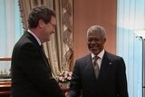 UN chief Kofi Annan with Australian Foreign Minister Alexander Downer at the AIDS summit.