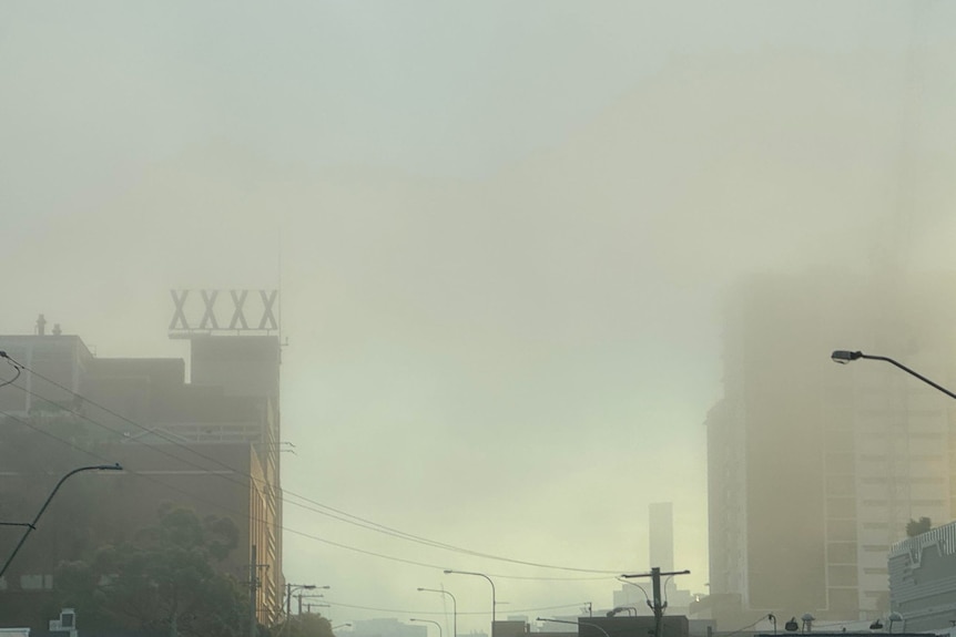 Low level clouds in Brisbane city on Thursday.