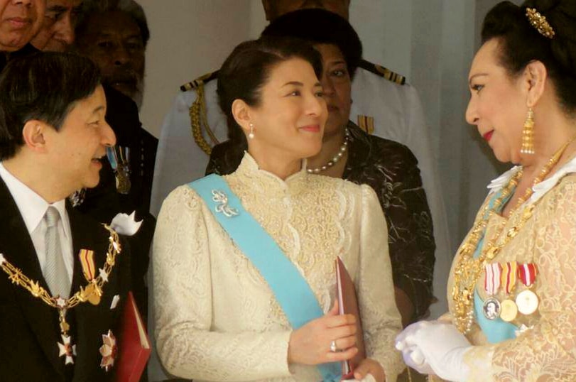 Japan's Crown Prince Naruhito (left) smiles with his wife Princess Masako (right).