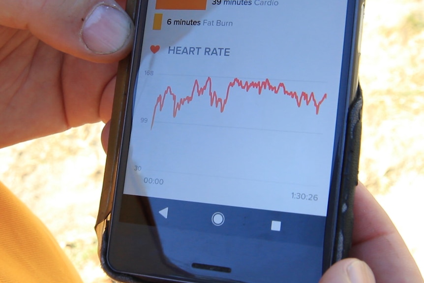 close up of mobile phone showing heart rate on the day of the Tathra bushfire