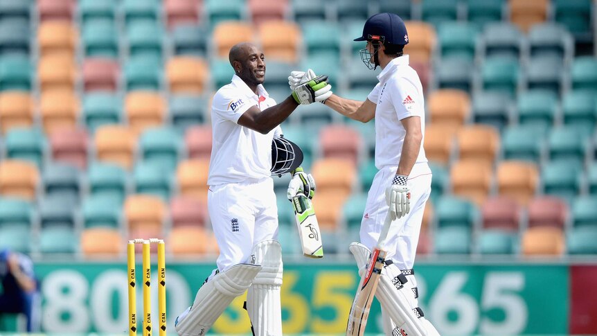 England openers Carberry and Cook celebrate centuries against Australia A