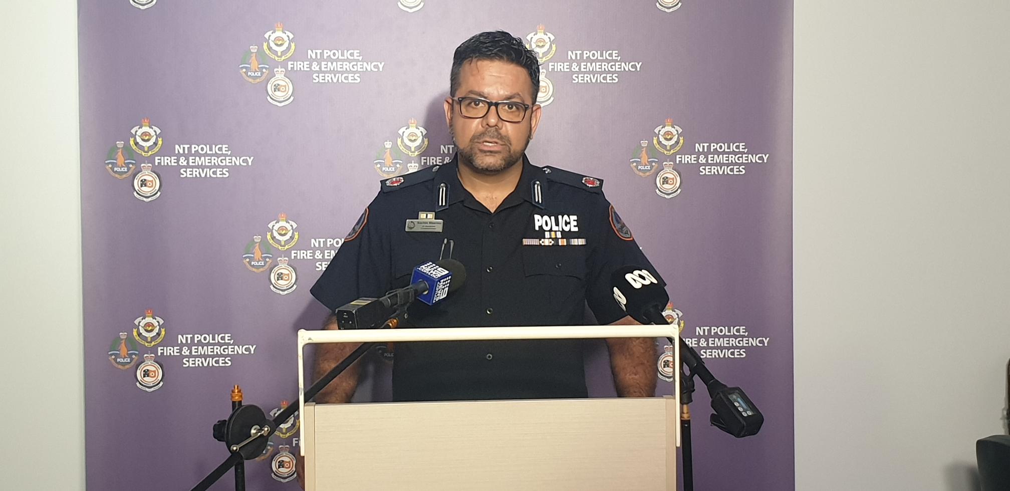 NT Police Acting Assistant Commissioner Sachin Sharma speaking at a press conference.