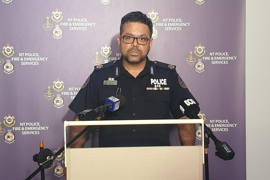 NT Police Acting Assistant Commissioner Sachin Sharma speaking at a press conference.