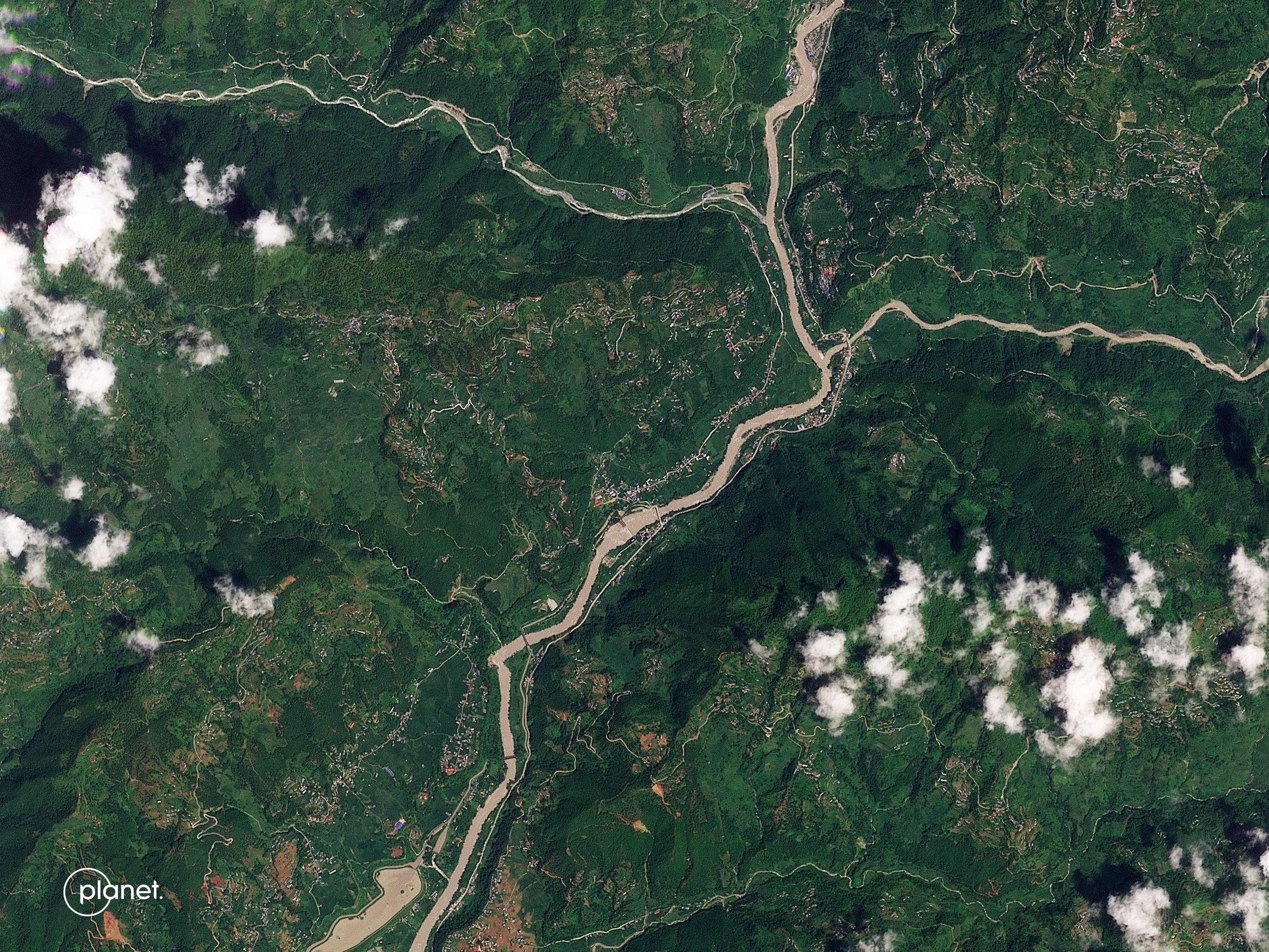 Satellite image of Betrawoti Bazaar, Nepal prior to flooding in August 2026.