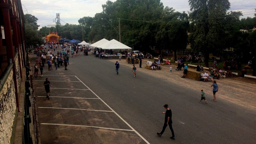 The Mallee Root Festival from the balcony of Ouyen's Victoria Hotel.