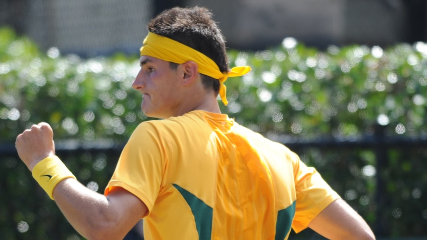 Progress ... Australia's Bernard Tomic helped Australia to a Davis Cup win over Uzbekistan