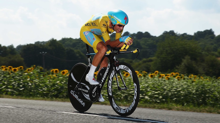 Vincenzo Nibali competes in the Stage 20 Tour de France time trial