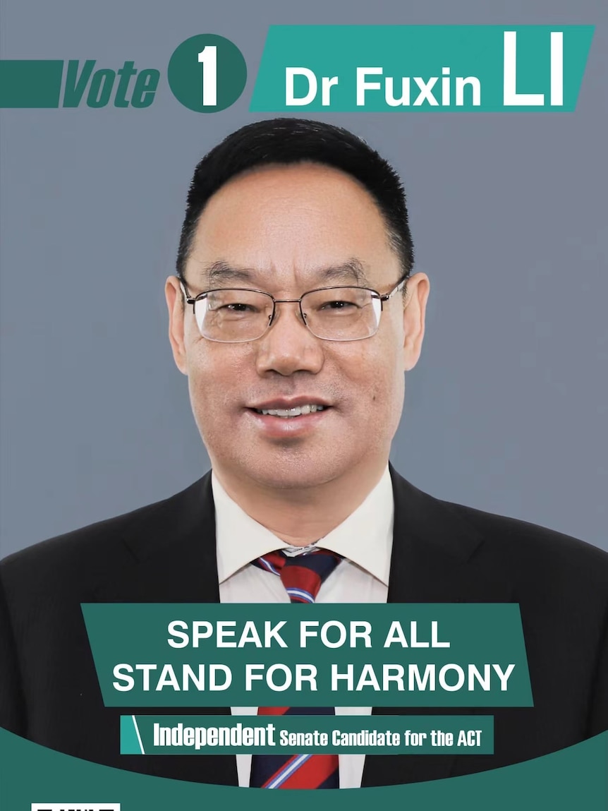 A campaign image for Li Fuxin with the words "Speak for all. Stand for harmony."