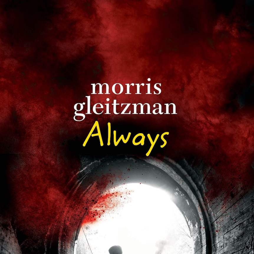 Book cover - A young boy is standing in shadows in a train tunnel, with a train approaching behind him