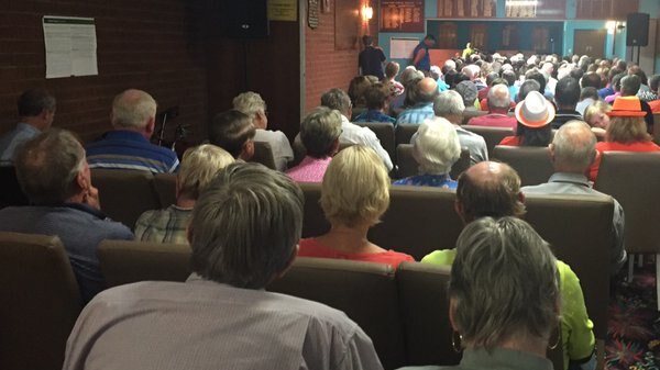 Tumbarumba residents at the public inquiry into the council's proposed merger with the Tumut Shire.