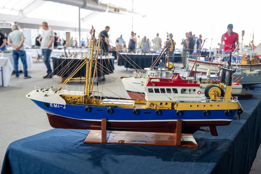 A scale model fishing boat.