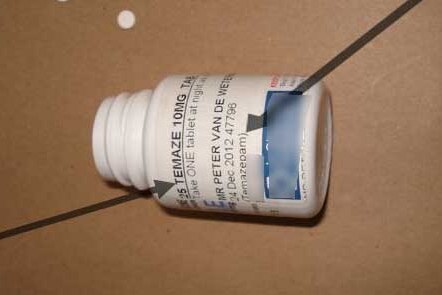 A bottle of sleeping medication prescribed to Peter van de Wetering in December 2012