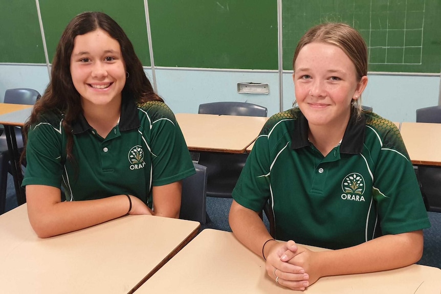 Orara High School girls Mersadies McNickle (left) and Kiara Hughes.