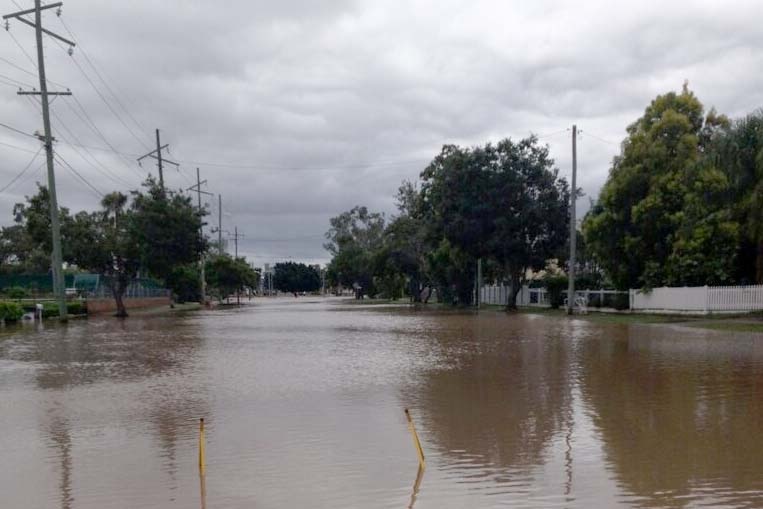 Floodwaters cover Patrick Street in Dalby
