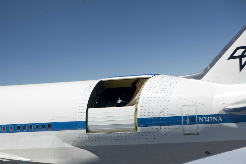 The modified Boeing 747 aircraft includes a massive hole to accommodate a 2.5-metre telescope that rolls down after take off.