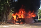 A bus bursts into flames on The Strand in Townsville