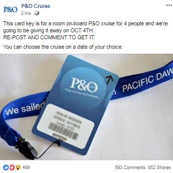 A fake competition being run by a scam Facebook page