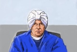 A sketch of Malka Leifer in court wearing blue and white.