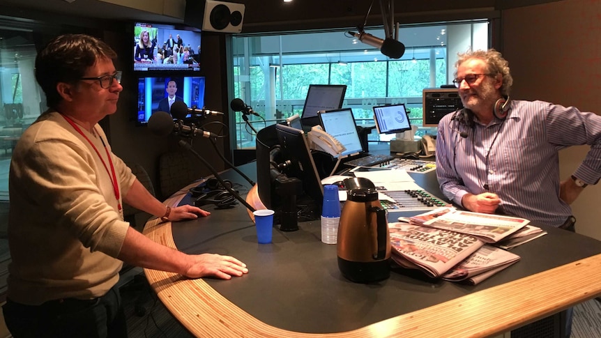 Lawyer Dean Strang chats to mornings presenter Jon Faine in the studio.