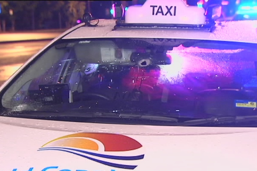 Bullet hole into the front windscreen of a taxi on Queensland's Gold Coast on June 11, 2013