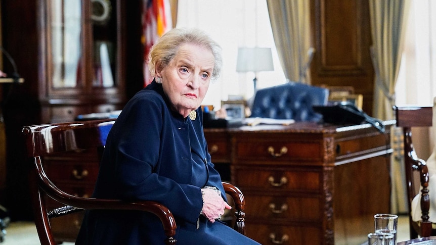 Madeleine Albright on set at Madam Secretary