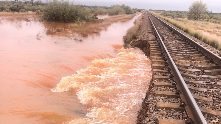 Rail tracks that have been washed away after flooding in South Australia