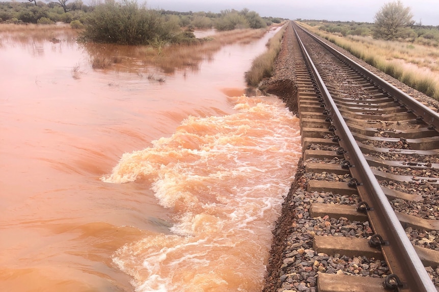 Rail tracks that have been washed away after flooding in South Australia