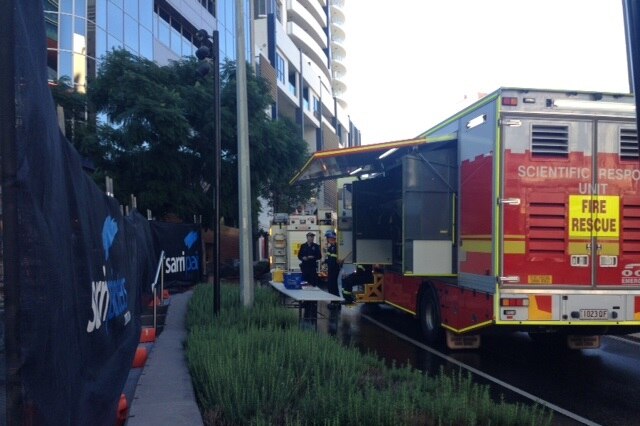Fire and emergency services at the scene of a fire in the IBM building