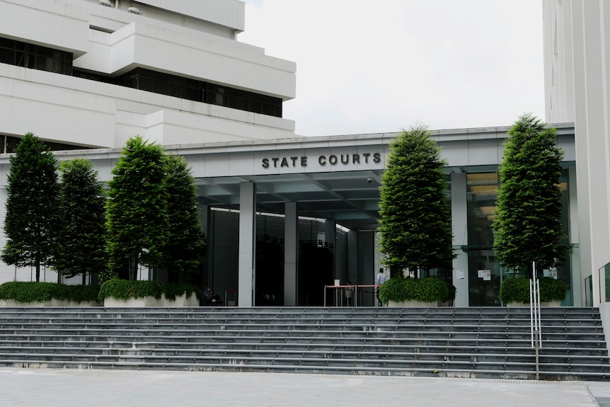 The main entrance of the State Courts in Singapore.