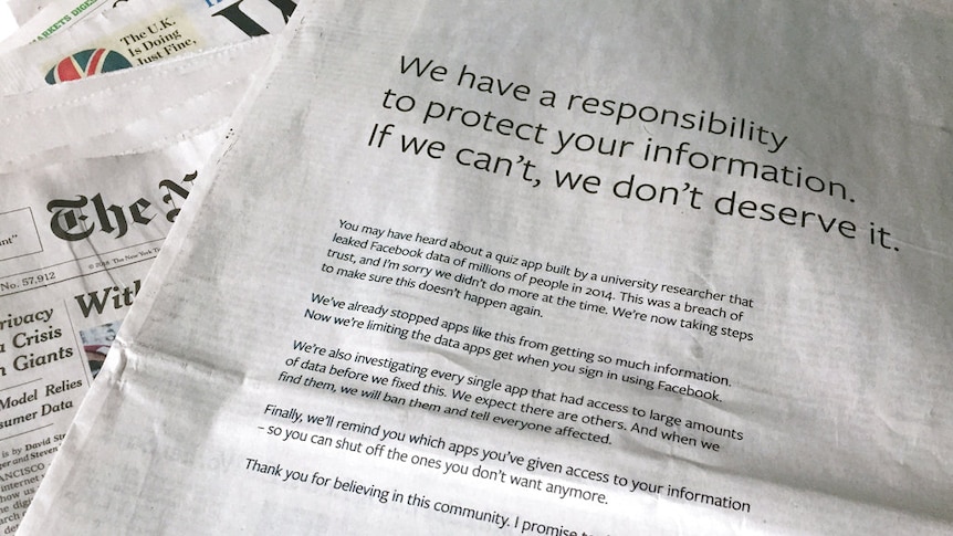 An apology advertisement reads: We have a responsibility to protect your information, if we can't we don't deserve it