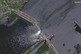 A satellite image shows Nova Kakhovka Dam in Kherson.