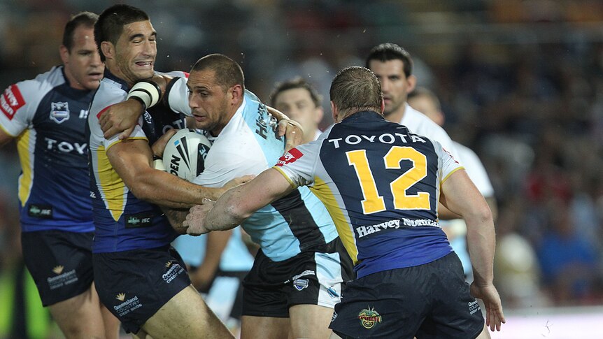 Jeremy Smith with the hard yarns up the middle for Cronulla.