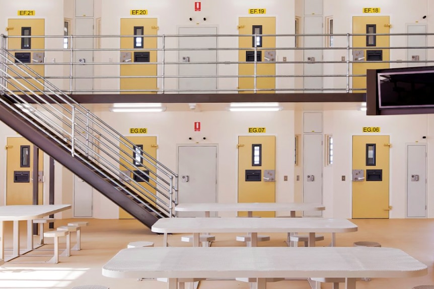 prison block with yellow doors