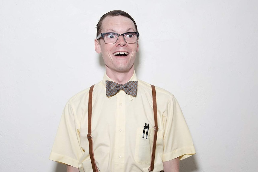 David Elliot-Jones dressed as a "nerd" for the Big In Japan documentary.