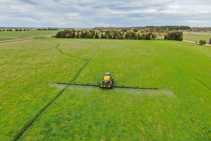 Crop spraying machinery, green paddock, southern western australia
