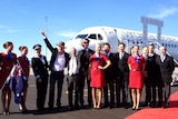 Sir Richard Branson with Virgin crew