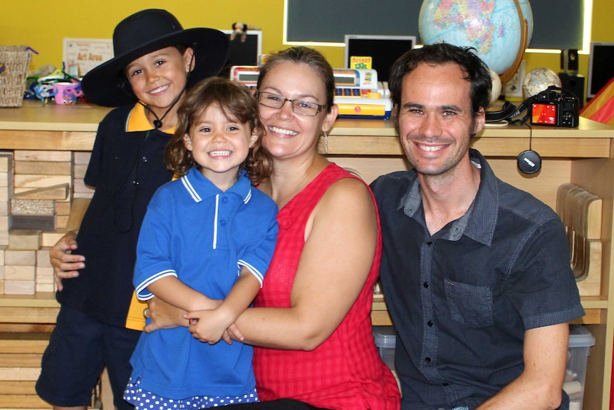 Amanda Mergler with her family: partner Stephen, and kids Ben and Sophie.