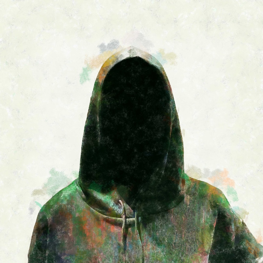 Hooded top with a black space where the face would be.