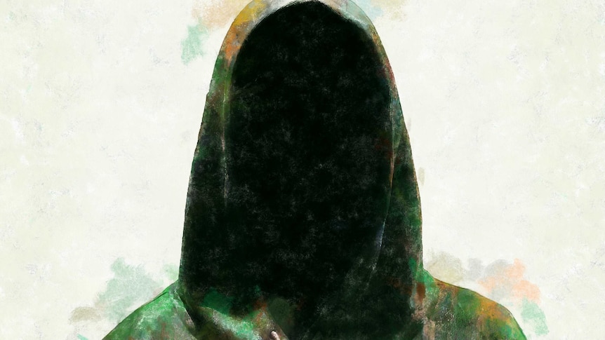 Hooded top with a black space where the face would be.