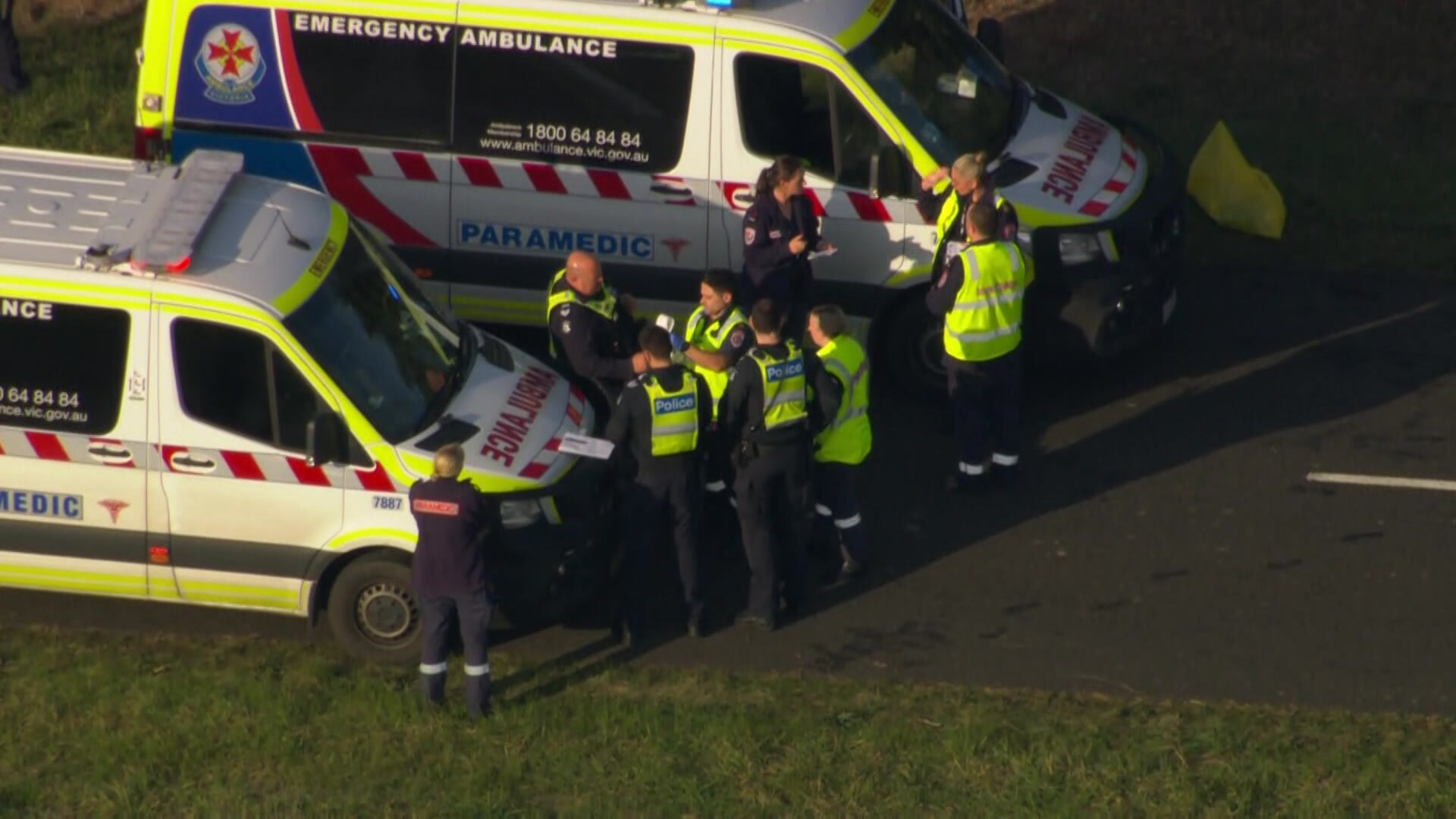 Police and emergency services at the scene of the car crash.