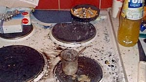 Aftermath of nuclear experiment in the kitchen of Richard Handl