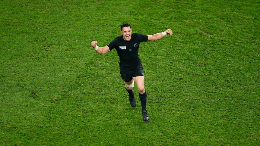 Dan Carter celebrates during the Rugby World Cup final