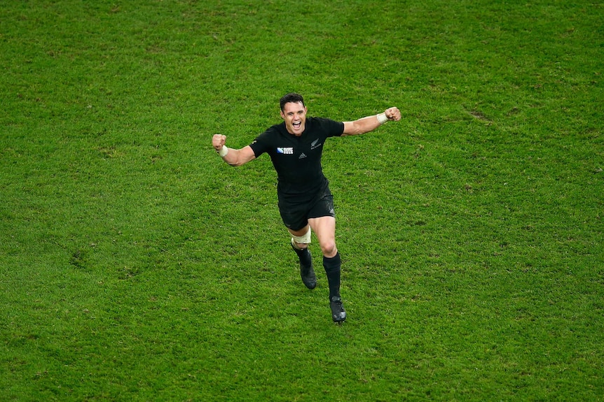 Dan Carter celebrates during the Rugby World Cup final