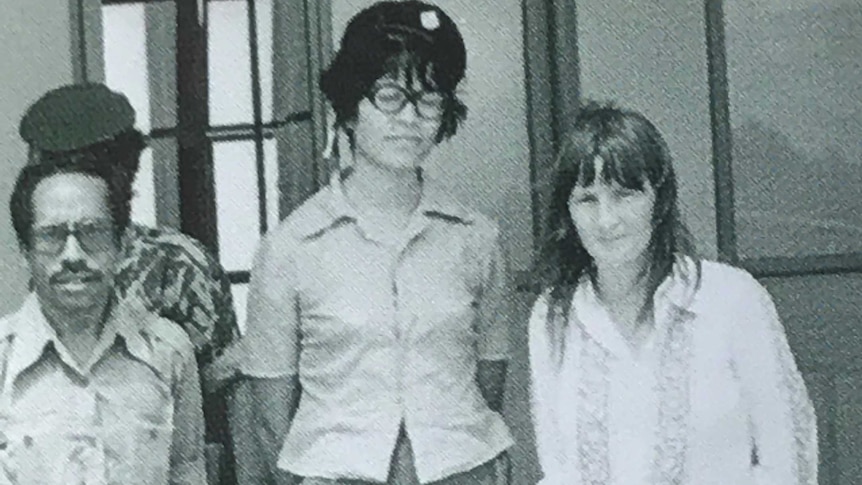 Jill Jolliffee with President Francisco Xavier do Amarillo at Dili Airport in 1975.