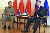 Russian president Dmitry Medvedev speaks dueing a meeting with North Korean leader Kim Jong-il in Siberia.