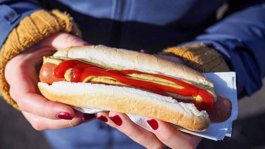A hot dog covered in sauce and mustard