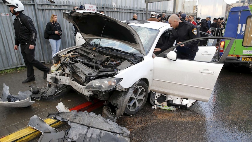 Police at scene of car ramming in Jerusalem