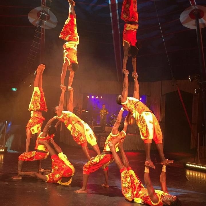 Cirque Africa acrobats performing feats of balance and strength.