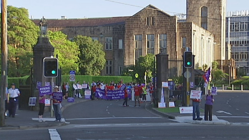 Staff protesting outside the University of Sydney